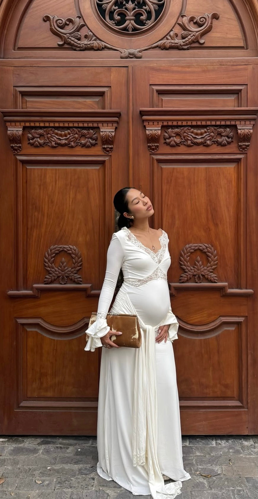 Electra Slinky Lace Maxi Dress - Ivory